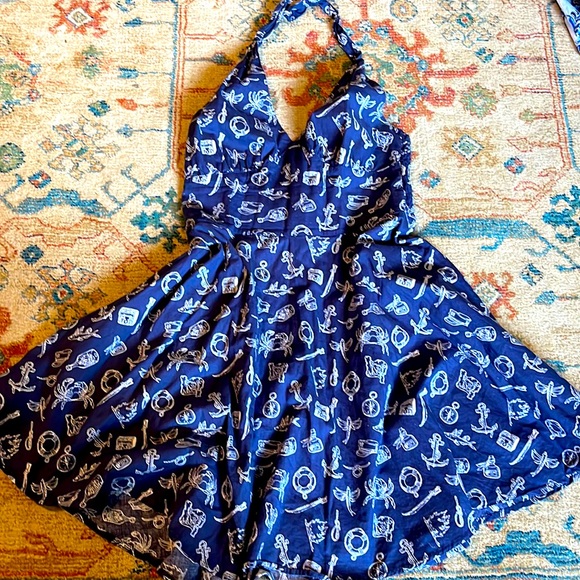 Navy cotton swing dress by Hell Bunny size S like new with pockets! - Picture 1 of 3